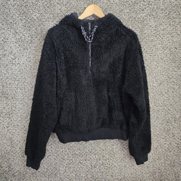 Lululemon Oh‎ So Sherpa Half Zip Pullover Womens 10 Black Hooded Casual - Picture 1 of 9